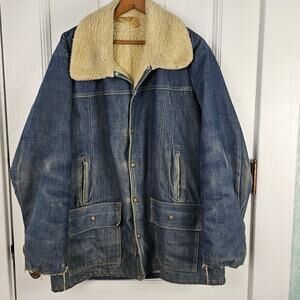 Men's barn jacket VTG Key  Imperial thrashed denim faux sheepskin XL